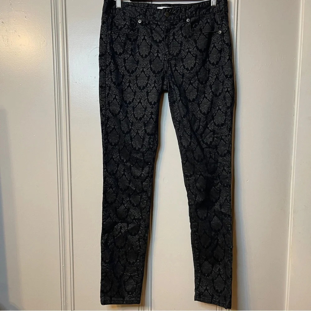 Joe fresh Black Damask Coated Pattern slim‎ coupe etroite Lightweight Pants SZ 8